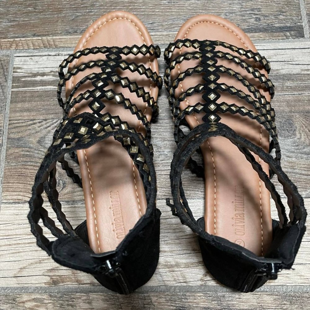 Olivia Miller Gladiator Sandals, Black & Gold, 7